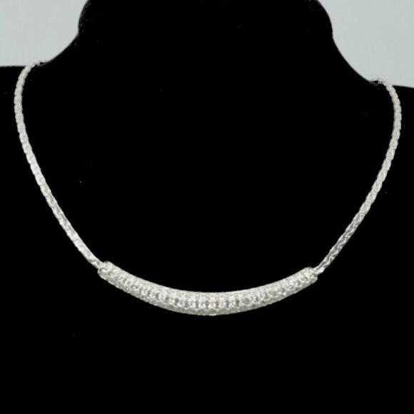SWAROVSKI~Swan Signed~PAVE SPARKLY CRYSTAL PLATINUM SILVER TONE CHOKER NECKLACE - Picture 1 of 4